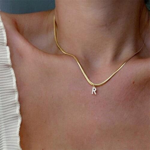 European and American English letters flat snake bone clavicle chain snake bone letter necklace diamond letter snake bone chain