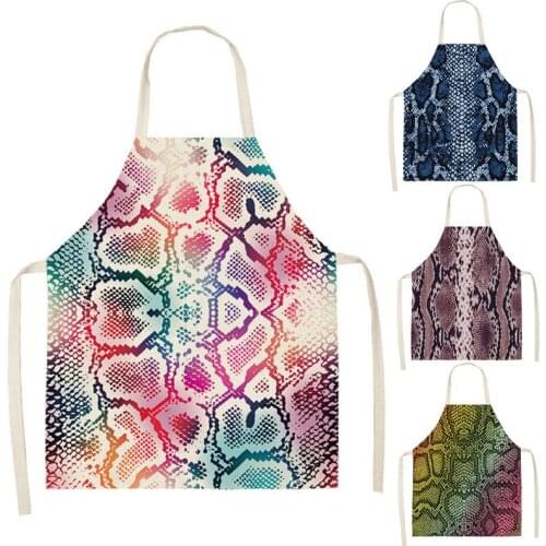 Leopard Pattern Kitchen Aprons for Women Men Home Cooking Baking Waist Bib Cotton Linen Pinafore Cleaning Tools WQ176
