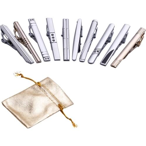 10pcs Mixed Gentleman Necktie Tie Clips Crystal Bar Set for Regular Ties 2.3 Inch-LDJ0013