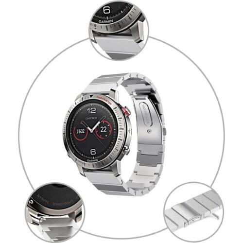 Garmin GPS Watch Fenix Chronos Stainless Steel Watch Band for Samsung Galaxy Watch 46mm Metal Replacement Wristband Strap Belt