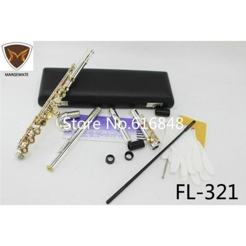 Hot MARGEWATE Standards Silver Plated Flute FL-321 Flutes 16 17 Holes C Key Gold Lacquer Closed Open Hole With Case