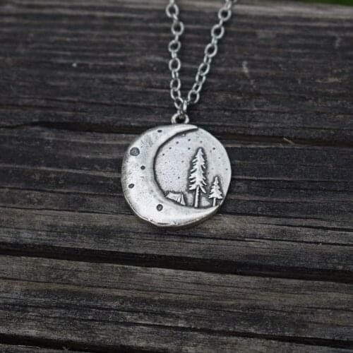 1pcs Lovely Fashion pine tree hiking necklace under the moon