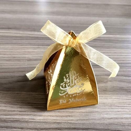 50pcs Laser Cut Edi Mubarak Candy Gift Box Ramadan Islamic Party Favor Box Dragee Box Package with Ribbon EDI DIY Decoration