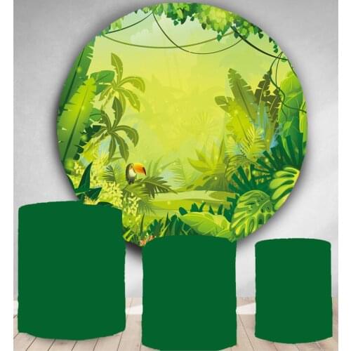 Circle backdrop round photo background Tropical jungle plants leaves birthday party decor baby shower candy cake table banner