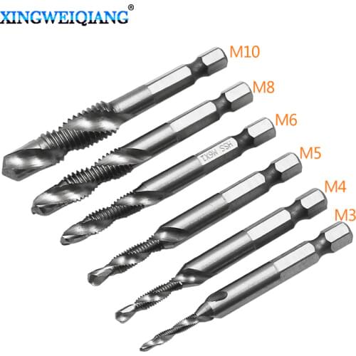 M3 M4 M5 M6 M8 M10 Composite Tap Drill Bit Thread Spiral Screw Tap 1/4'' Hex HSS 4341
