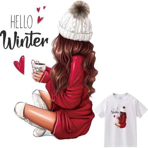 Winter Fashion Girl Iron-On Patches For Clothing Washable T-Shirts Heat Transfer Thermal Stickers Clothes Thermo Adhesive