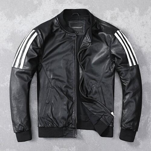 Mens Genuine Leather Jacket 100% Cowhide Factory Sale Spring Autumn Male Leather Boy Leather Jacket
