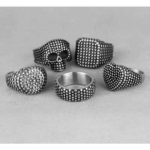Retro Black Spot Geometry Skull Stainless Steel Mens Rings Simple for Male Boyfriend Biker Jewelry Creativity Gift Wholesale