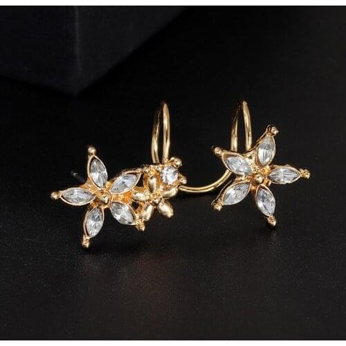 New Earrings Fashion Golden Wild Flower Sweet Ear Clip Girl Exquisite Inlaid Zircon Earrings Summer Vacation