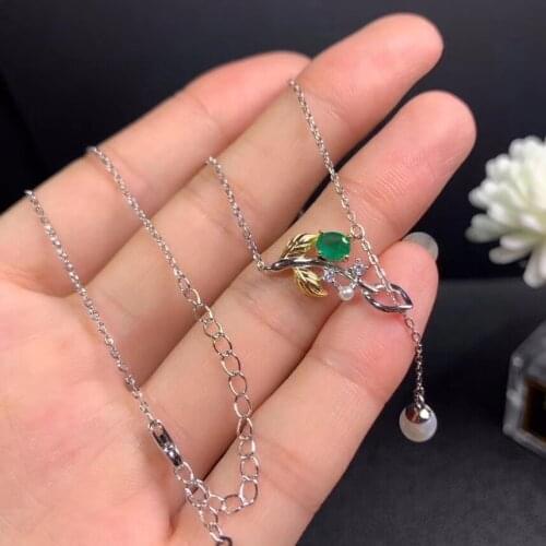 Elegant cute leaf tassels Natural green Emerald Necklace natural gemstone Pendant Necklace S925 silver girl party gift Jewelry