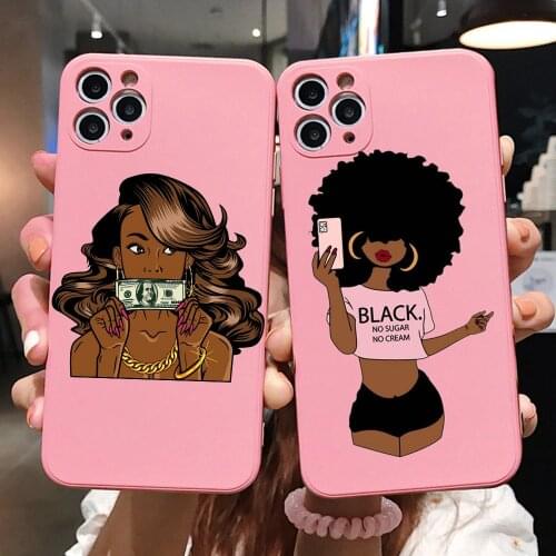 PUNQZY Melanin Poppin African Black Girl Clear Phone Case For iPhone 12 11 Pro MAX XR XS MAX SE 2020 7 PLUS Color Soft TPU Cover