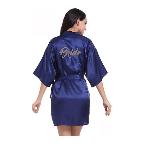 High Grade Silk Satin Wedding Bride Robe Solid Bathrobe Short Kimono Robe Night Robe Bath Robe Fashion Dressing Gown For Women