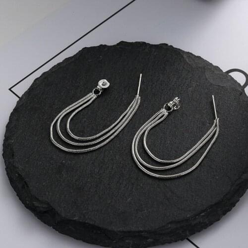 Trendy Jewelry 1 PC Multi Layer Metal Earring Hip Hop Silvery Plating Hot Selling Chain Drop Earrings For Women Party Gifts