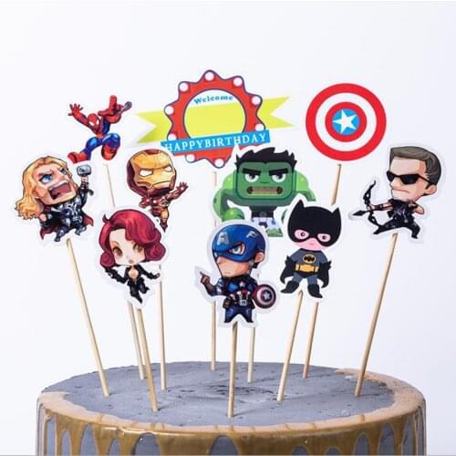 1set/lot Super Hero Theme Boys Favors Baby Shower Cake Picks Decoration DIY Cupcake Toppers Happy Birthday Party Supplies