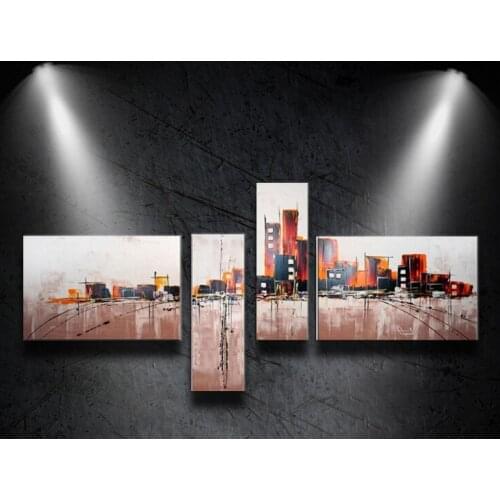 4 pcs/set Modern Hand-painted Abstract city Oil Painting on Canvas Line Wall Art For Home Decoration Gifts No Framework