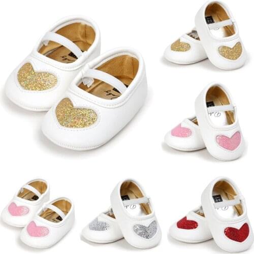 0-18M Newborn Baby Girl Soft Sole PU Leather Crib Shoes Heart-shaped Anti-slip Sneaker Prewalker