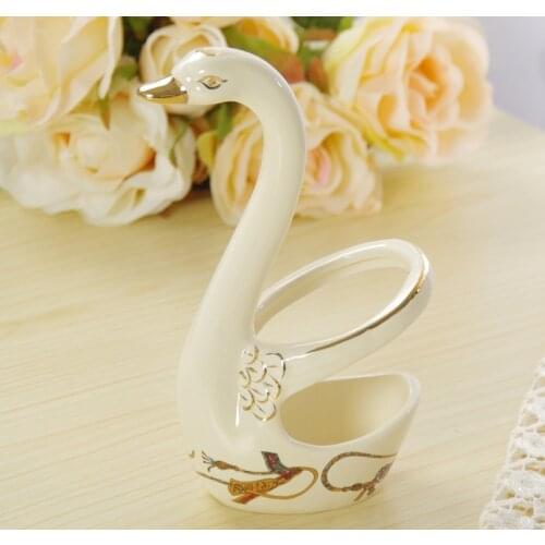Ceramic Swan Figurine Fruit and Cake Fork Organizer Rack Decorative Porcelain Dinnerware Utility Craft Gift Ornament Accessories