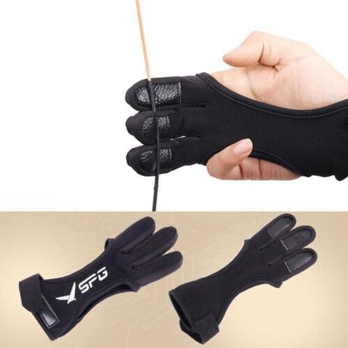 3 Finger Gloves Leather Guard Safety Archery Gloves Curved Bow Cowhide Protective hunting Gloves for Archery M/ L/XL