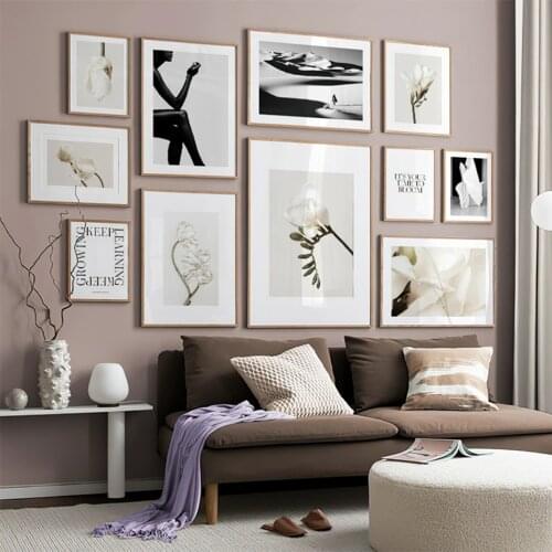 Beautiful Bloom White Floral Freesia Inspiring Quote Modern Wall Art Canvas Painting Poster Print Picture Living Room Home Decor