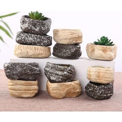 Creative Ceramic Stone Shape Flowerpot Home Garden Bonsai Cactus Planter Pots Succulent Plant Flower Pot Balcony Decoration