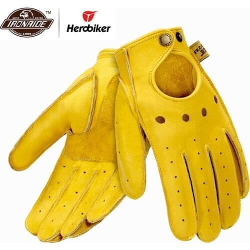 Motorcycle Gloves Genuine Leather Men Retro Half Finger Full Finger Guantes Moto Gloves Motorbike luva Riding Gloves Gant moto