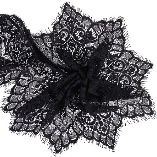 New Hot Sale 3 Yard 19cm Wide Black Eyelash Lace Trim DIY high quality Lace Trim Sewing Applique Costume design
