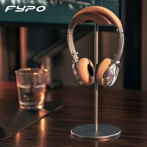 Fypo Headphone Stand,Walnut Wood & Aluminum Headset Stand for Universal Headset Holder with Solid Metal Base Home Storage Rack