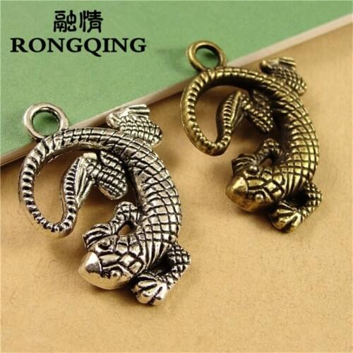 RONGQING 40pcs/lot 30*22MM Lizard Charms Lizard Pendant for Jewelry Making Cool Animal DIY Accessories