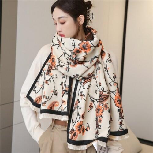 2021 Winter New Cashmere Scarf Floral Printed Female Foulard Shawls Wraps Lady Warm Blanket Thick Stoles Pashmina