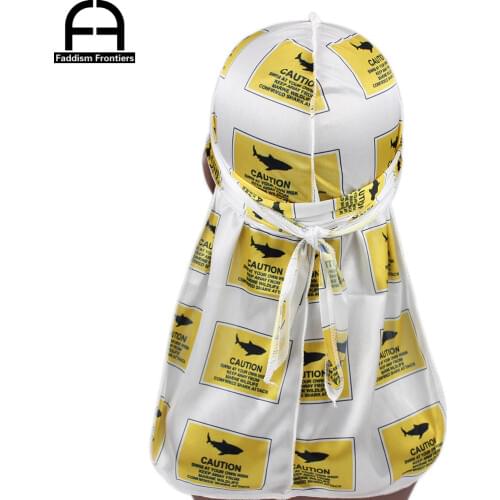 Unisex Men Silk Durag Caution Risk of Drowning Print Silky Durags Bandanas for Men Headwrap Turban Hat Wave Do DuRag