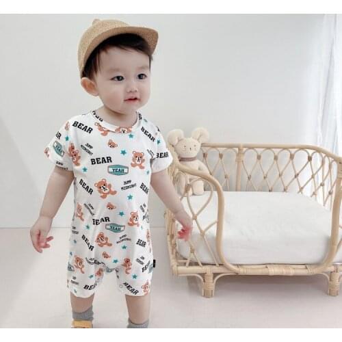 Bear Printed One Piece Rompers Summer Sleepwear for Newborns Homewear for Infants Girl Clothes 0 To 3 Months Childrens clothing