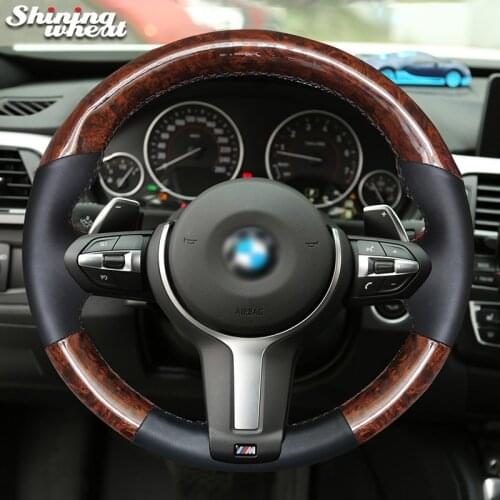 Wood grain PU Carbon Fiber Car Steering Wheel Cover for BMW M3 F82 M4 M5 F12 F13 M6 F85 X5 M F86 X6 M F33 F30 M Sport F87 M2 F80