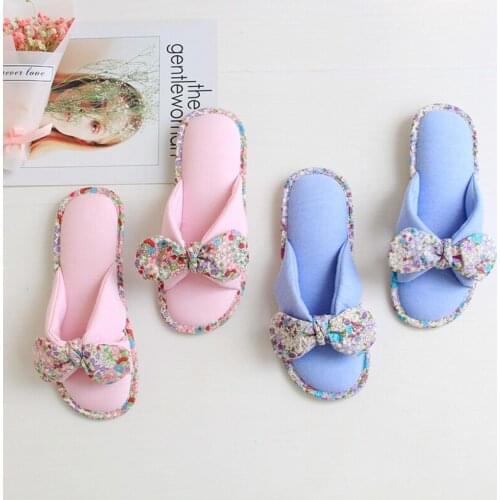 Spring and Autumn Pink Blue Bow Breathable Soft Comfortable Silent Womens Slippers