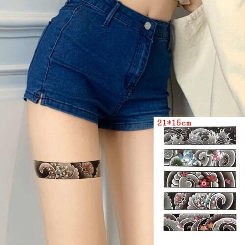 Half Arm Waterproof Temporary Tattoo Sticker Sea Wave Pattern Lotus Stickers Fake Tatto Flash Tatoo Body Art for Girl Men Women