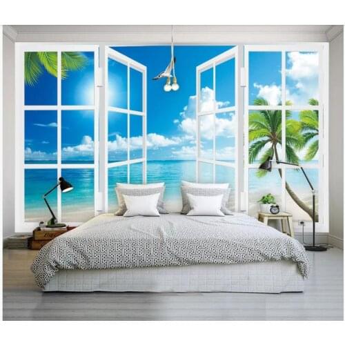WDBH Custom photo mural 3d wallpaper Aegean scenery outside the window home decor 3d wall mural wallpaper for living room
