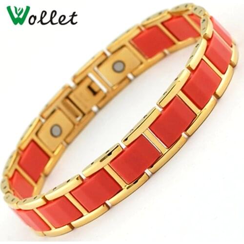 Wollet Christmas Gift Jewelry Healing Bracelet Stainless Steel Energy Health Magnetic Bracelet for Women Gold Color
