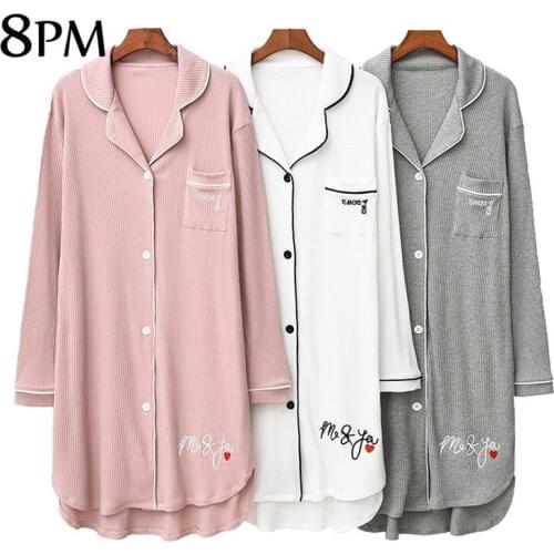 Women Nightdress V-Neck Robe Spring Autumn Japanese And Korean Style Long Sleeve Nightdress Loose Cotton Nightshirt ouc310