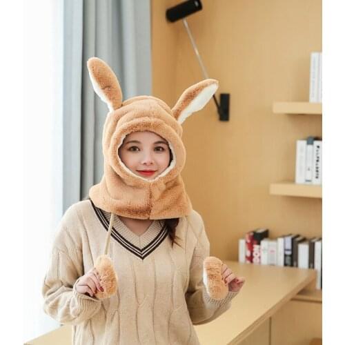 Korean Women Winter Knitted Beanie Hat Cute Rabbit Bunny Ears Solid Color Outdoor Casual Stretchy Ski Skullies Cap Ear Warmer
