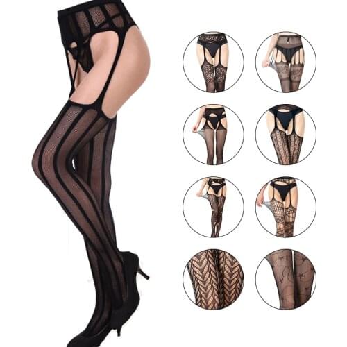 Femme Open Crotch Sexy Stockings Plus Size Sexy Lingerie Jacquard Cloth Mesh Lace Long Stocking No Slip Sex Clothes For Women