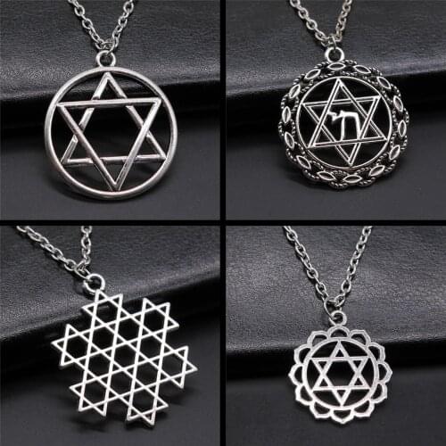 Israel Star Of David Pendant Chain Necklaces Men Women Judaica Antique Silver Color Jewish Jewelry Long Chain Metal Chain