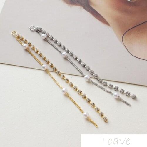 2pcs Copper Tassel Rhinestone Imitation Pearl Pendant DIY Ear Stud Handmade Material Accessories