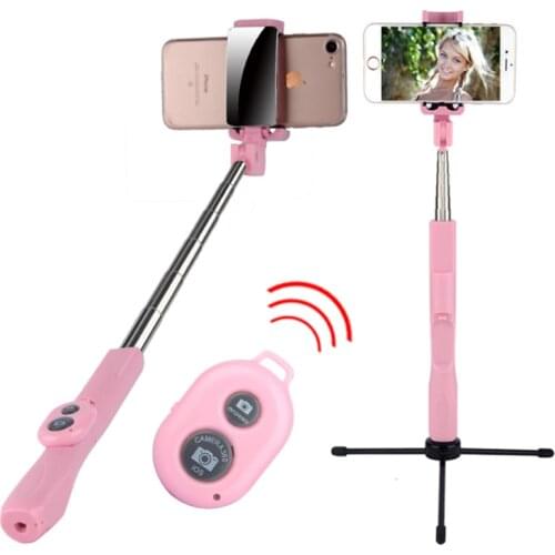 5-in-1 Wireless Bluetooth Remote Control Foldable Handheld Selfie Stick Mini Portable Stainless Steel Tripod With Mirror