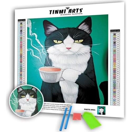 5D Diamond Painting Kits Cat and Coffee Cup Full Round DIY Cross Stitch Pattern Rhinestone Embroidery Arts Craft Wall Sticker