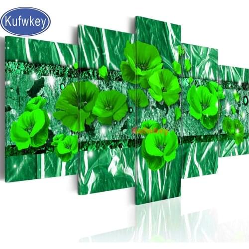 Green Poppies Diamond Embroidery Full Square/Round Diamond Mosaic Strange Flowers 5 Piece painting 5d Diy Diamond Painting