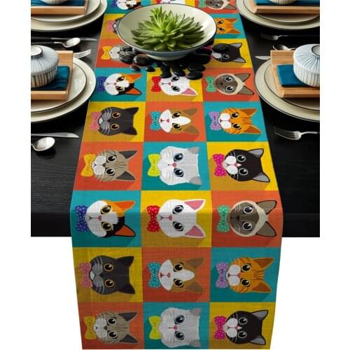 Color Pet Cat Bow Modern Table Runners Cloth Holidays Party Wedding Decoration Table Runner Dining Table Cover