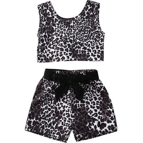 1-5 Years Toddler Kids Baby Girl Infant Clothes Leopard Print Shirt Tops Shorts Pants Outfit 2Pcs Set