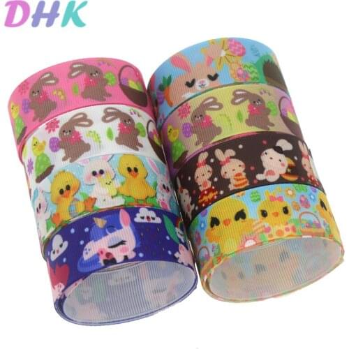 DHK 50yards Easter rabbit duck horse Printed Grosgrain Ribbon Accessory Hairbow Headwear Decoration DIY Wholesale OEM S1217