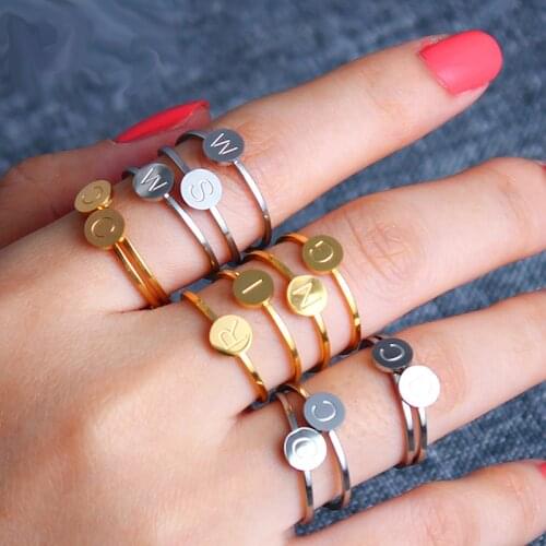 Women Stainless Steel Letter Rings For Women Name Rings Initial Charm Rings Alphabet Rings Couple Ring Accessory Jewelry Gifts