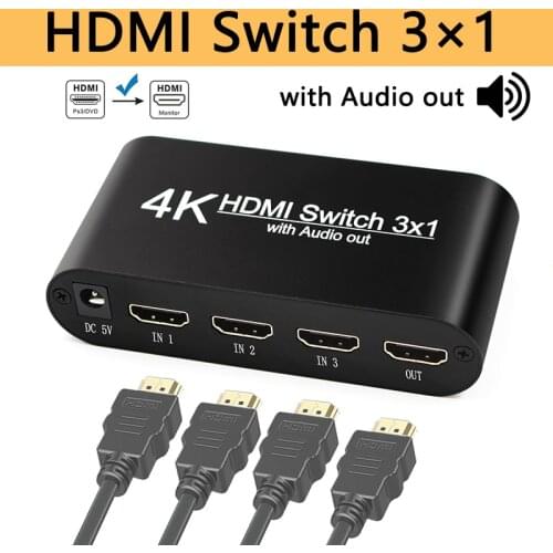 HDMI Audio Extractor 3×1 Splitter Switch 4K HD v1.4 3 in 1 Switcher Optical SPDIF Toslink 3.5 jack Remote for PS4 HDTV Projector