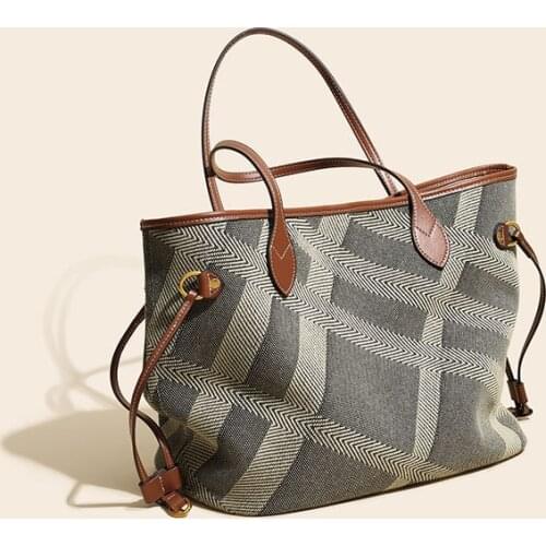 Canvas Tote Bag For Female Luxury Designer Handbag Stripe Style Large Space Womens Shopper Hobo Short Straps Shoulder Bag